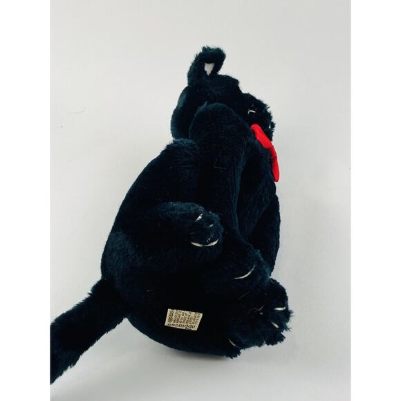Vintge Wallace Berrie Black cat red bow tie plush toy 1984 Sitting Applause Luck - Picture 7 of 9